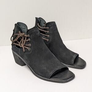 OTBT Prairie Open Toe Booties, Black Leather, Womens 9